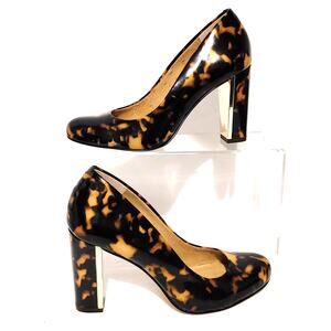 Ann Taylor Tortoiseshell Print Chunky High Heel Pumps Round Toe Brown Womens 5M